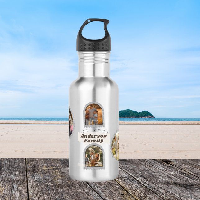 6 Six Photo Modern Elegant Collage Family Love 532 Ml Water Bottle (Creator Uploaded)