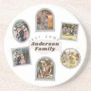 6 Six Photo Modern Elegant Collage Family Love Coaster