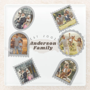 6 Six Photo Modern Elegant Collage Family Love Glass Coaster