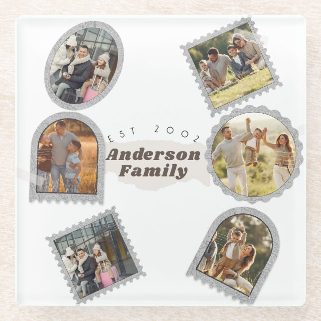 6 Six Photo Modern Elegant Collage Family Love Glass Coaster (Front)