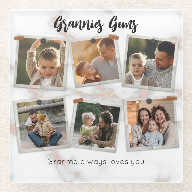  6 Six Photo Modern Elegant Collage Family Love Glass Coaster (Front)