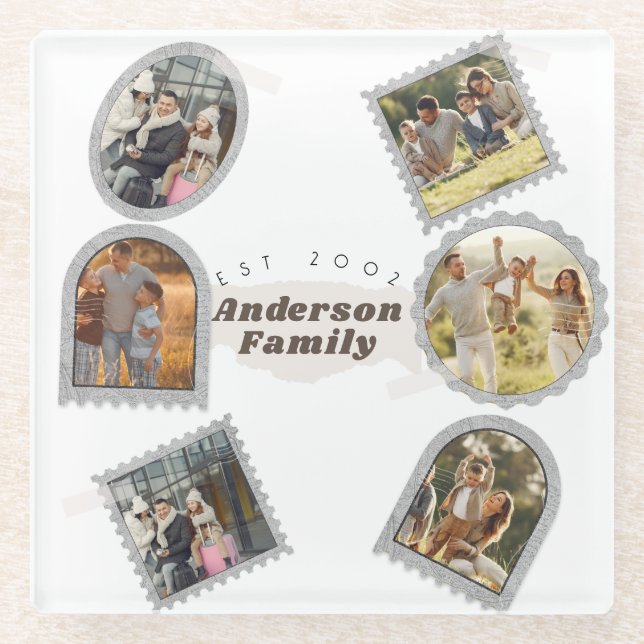 6 Six Photo Modern Elegant Collage Family Love Glass Coaster (Front)