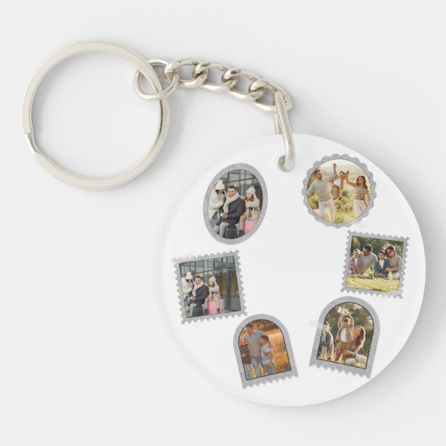6 Six Photo Modern Elegant Collage Family Love Key Ring (Front)