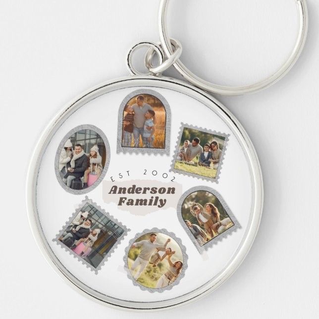 6 Six Photo Modern Elegant Collage Family Love Key Ring (Front)