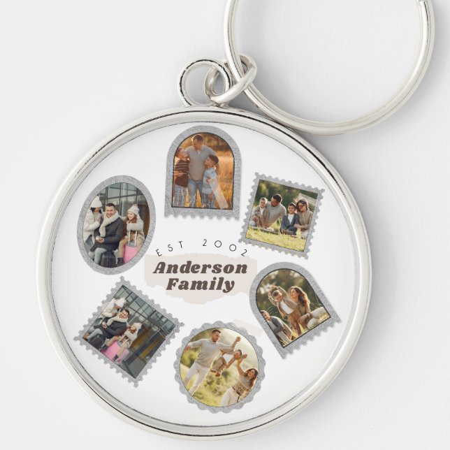 6 Six Photo Modern Elegant Collage Family Love Key Ring (Front)