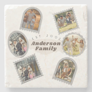 6 Six Photo Modern Elegant Collage Family Love Stone Coaster