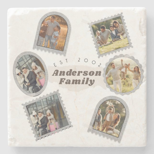 6 Six Photo Modern Elegant Collage Family Love Stone Coaster (Front)