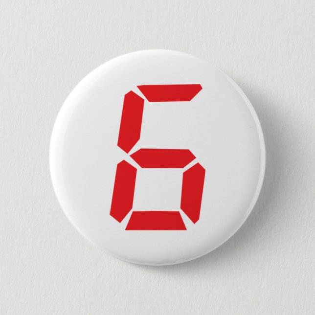 6 six red alarm clock digital number 6 cm round badge (Front)
