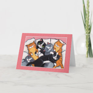 6 Sleepy Cats in the Bed - Cat Art Cards