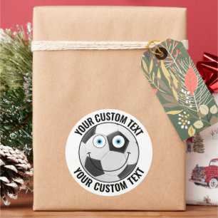 6 Soccer Ball Personalised Text Custom Happy Face Classic Round Sticker