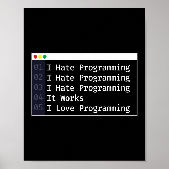 6 Stages Of Debugging Programmer Coding Poster (Front)