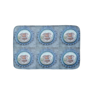 6 sun-faces blue bath mat
