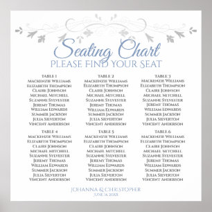 6 Table Blue & Gray Elegant Wedding Seating Chart