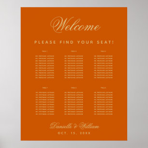 6 Table Burnt Orange Simple Wedding Seating Chart