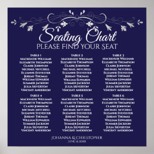 6 Table Chic Silver & Navy Wedding Seating Chart