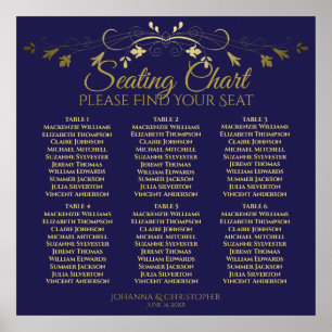 6 Table Elegant Gold & Navy Wedding Seating Chart
