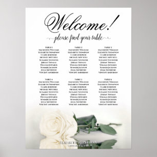 6 Table Elegant White Rose Wedding Seating Chart