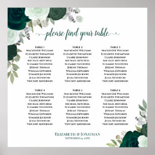 6 Table Emerald Green Floral Wedding Seating Chart