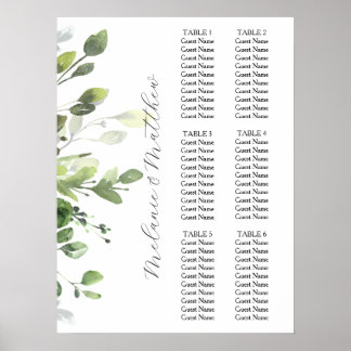 6 Table Eucalyptus Greenery Wedding Seating Chart