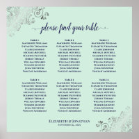 6 Table Mint Green & Navy Wedding Seating Chart