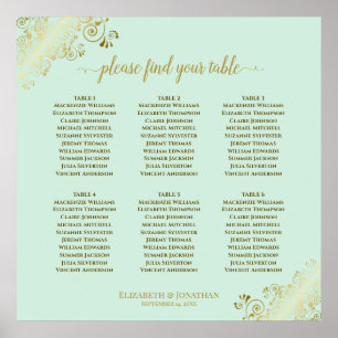 6 Table Neo Mint & Gold Wedding Seating Chart