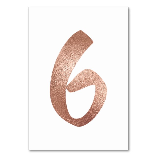 6 Table  Number White Metallic Pink Rose Gold Table Number (Front)