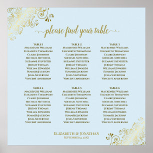 6 Table Powder Blue & Gold Wedding Seating Chart