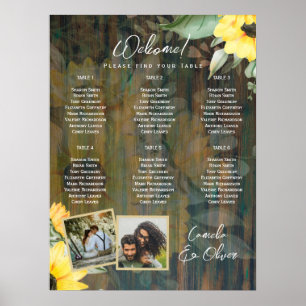 6 Table Rustic Wood SUNFLOWERS PHOTO SEATING Poster