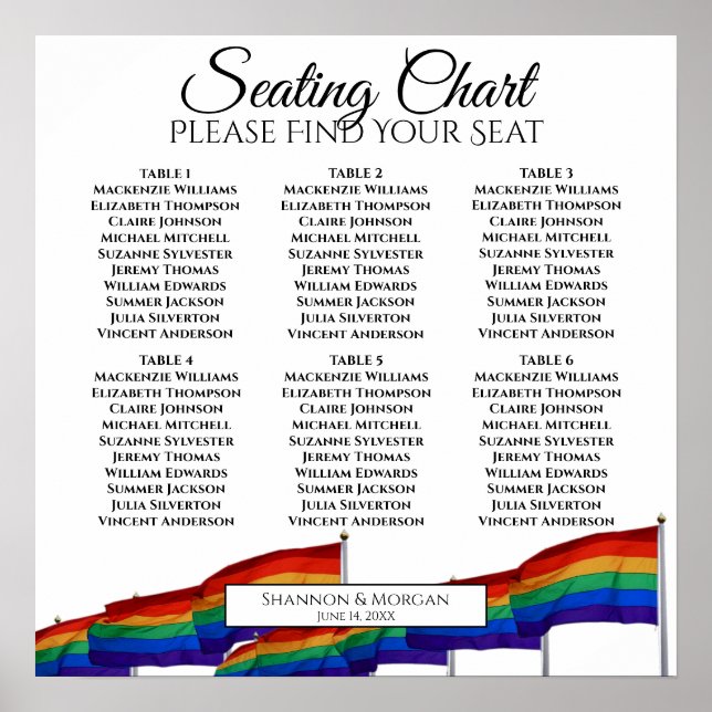 6 Table Wedding Seating Chart Gay Pride Flags (Front)