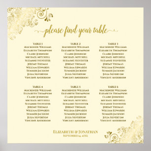 6 Table Wedding Seating Chart Gold Frills on Cream