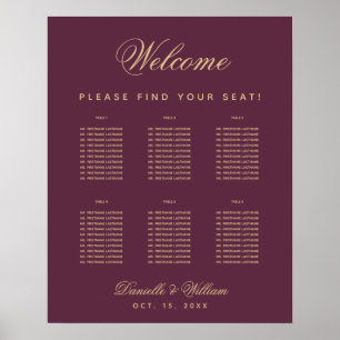 6 Table Wedding Simple Wine Colour Seating Chart