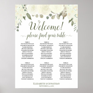 6 Table White Boho Floral Welcome Seating Chart
