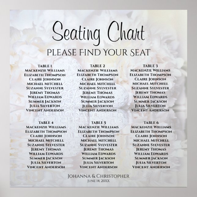 6 Table White Reflections Wedding Seating Chart (Front)