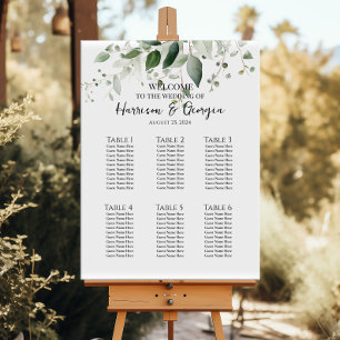6 tables greenery elegant wedding seating chart