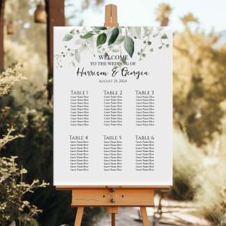 6 tables greenery elegant wedding seating chart