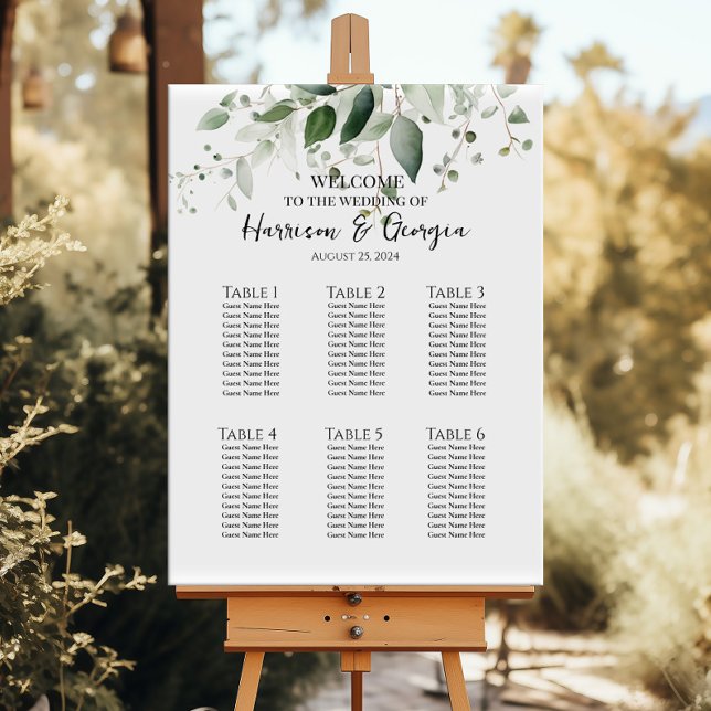 6 tables greenery elegant wedding seating chart (Creator Uploaded)
