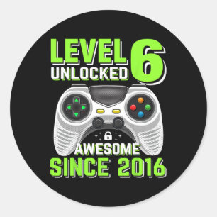 6 Unlocked Awesome 2016 Video Game 6th Birthday Gi Classic Round Sticker