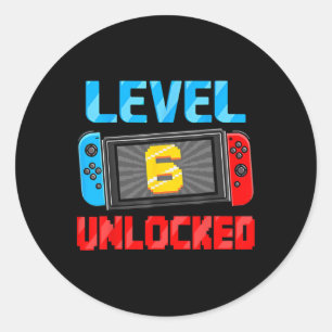 6 Unlocked Gamer 6th Birthday Gift Video Game Boys Classic Round Sticker