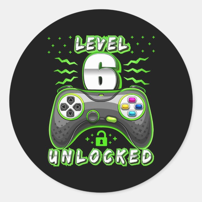 6 Unlocked Video Game 6th Birthday Gamer Boys 3  Classic Round Sticker (Front)