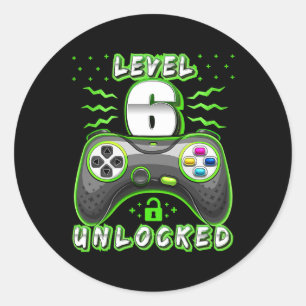 6 Unlocked Video Game 6th Birthday Gamer Boys 3  Classic Round Sticker
