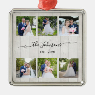 6 Wedding Photo Heart Swash Signature White Wood Metal Tree Decoration