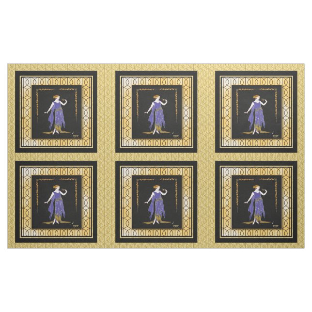 6 x 16 inch Erte Lady in Blue Panels Fabric (Yard)
