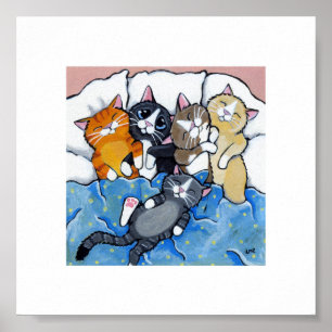 6" x 6"   Whimsical Cat Art   Sleeping Kittens Poster