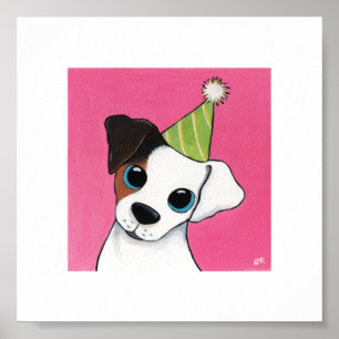 6" x 6"   Whimsical Dog Art   Party Puppy Poster