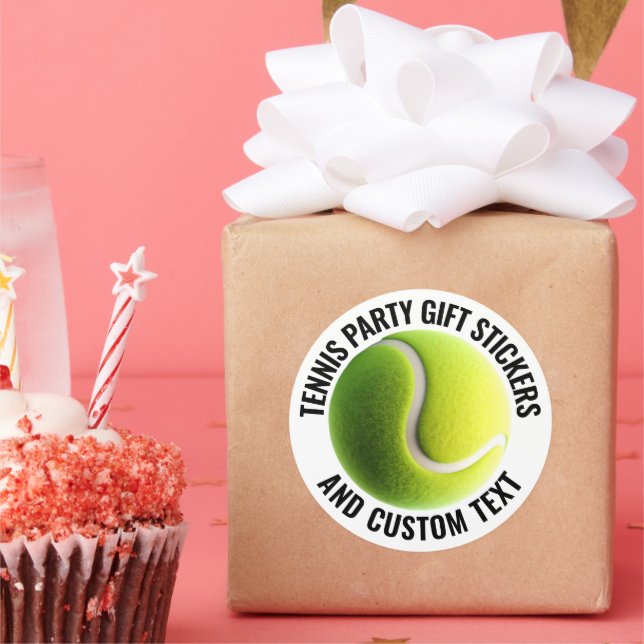6 x Tennis Ball with Custom Personalised Text 3" Classic Round Sticker (Party)