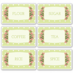 6 x Vintage Retro Green Polka Dot Canister Labels