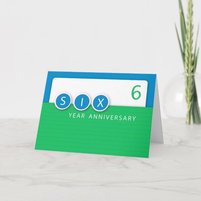 6 Year Employee Anniversary Circles, Green, Blue Card (Front)