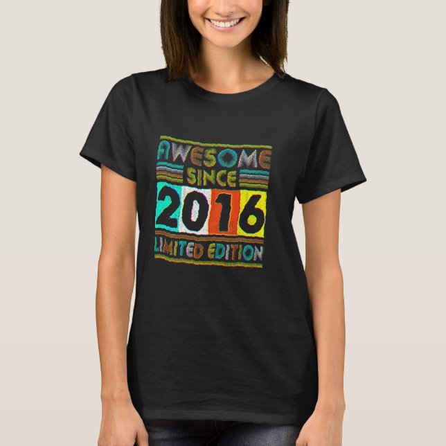 6 Year Old  Awesome Since 2016 6th Birthday Retro T-Shirt (Front)