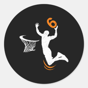 6 Year Old Basball Dunk 6th Birthday Party Boys Classic Round Sticker