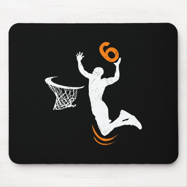 6 Year Old Basketball Dunk 6th Birthday Party Boys Mouse Mat (Front)
